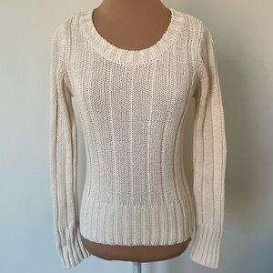 Philippe Adec Vintage Ivory Ribbed Knit Cotton Crewneck Pullover Sweater Size S